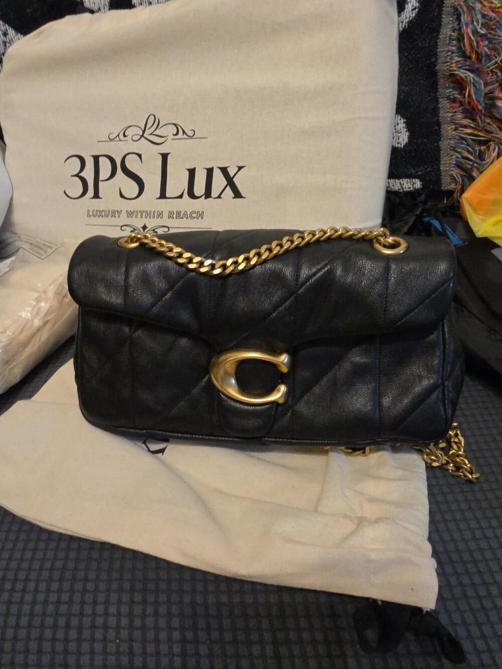 Coach Tabby Black Quilted Leather Chain Shoulder B